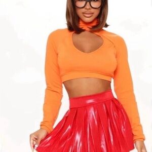 Red Pleated Women's Skirt